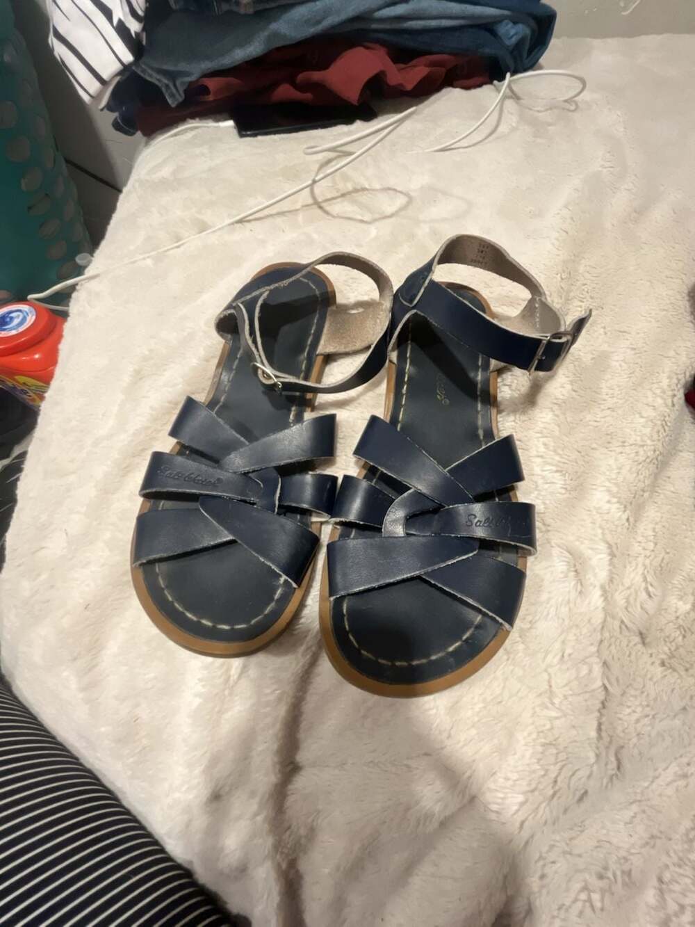 Salt Water Original Sandal Size 8 Big Kid Navy Blue Leather Sandals